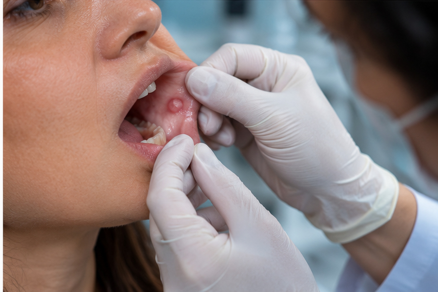 Ağız selikli qişasındakı yaranın həkim tərəfindən klinik m&uuml;ayinəsi